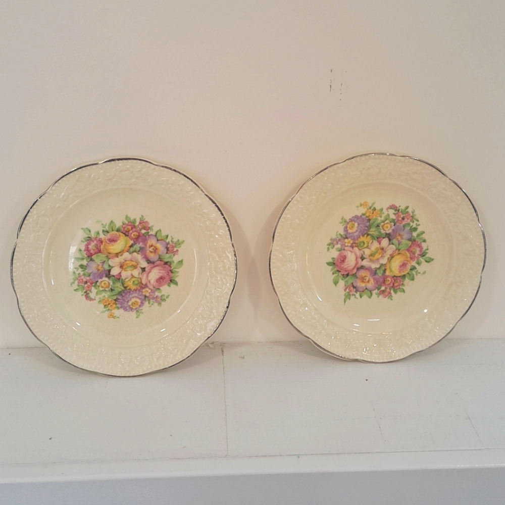 Vintage Edward Knowles Floral Grannycore Cottagecore Chippy Saucers, Set Of Two.